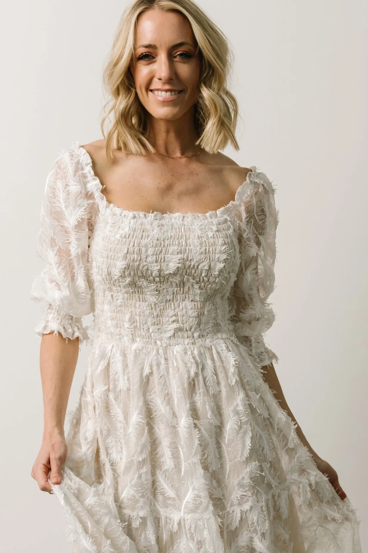 Discount Baltic Born Paloma Smocked Feather Maxi Dress | Off White OffWhite
