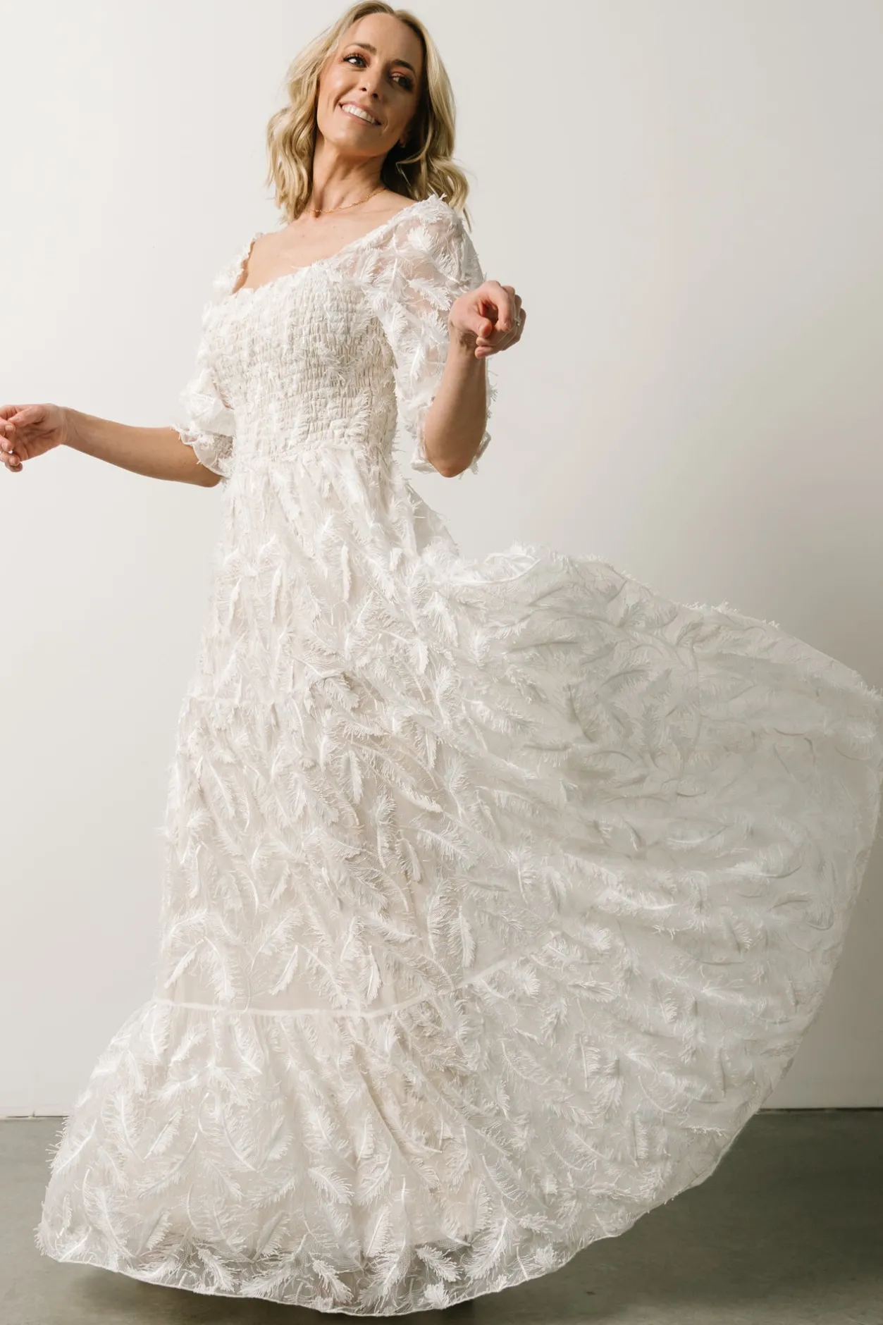 Discount Baltic Born Paloma Smocked Feather Maxi Dress | Off White OffWhite
