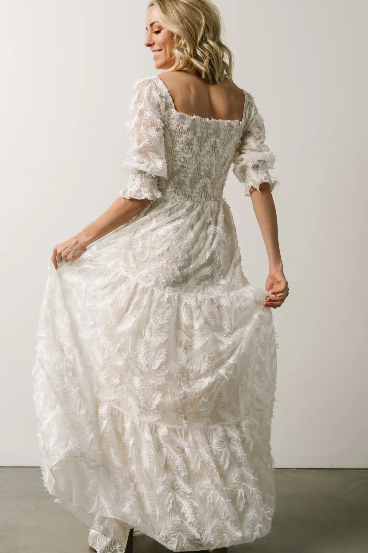 Discount Baltic Born Paloma Smocked Feather Maxi Dress | Off White OffWhite