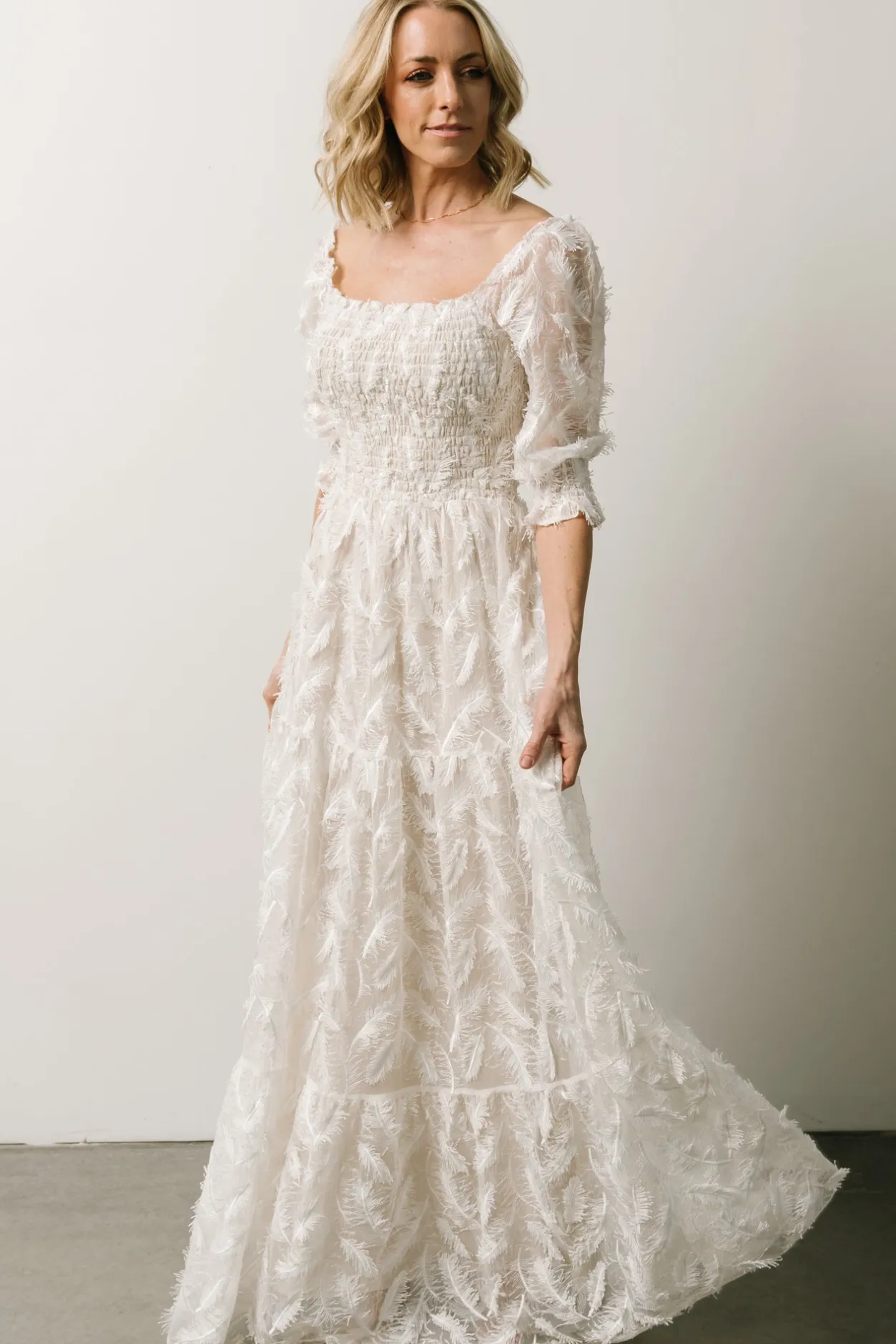 Discount Baltic Born Paloma Smocked Feather Maxi Dress | Off White OffWhite