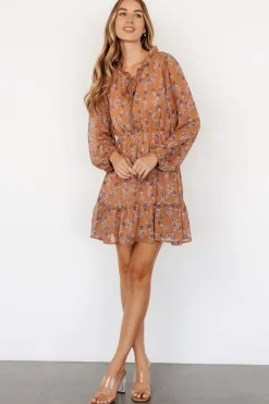 Discount Baltic Born Pansy Mini Dress | Mocha + Purple Floral Mocha+PurpleFloral