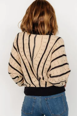 New Baltic Born Paola Pointelle Sweater | Beige + Navy Beige+Navy