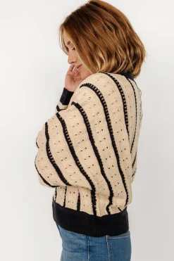 New Baltic Born Paola Pointelle Sweater | Beige + Navy Beige+Navy
