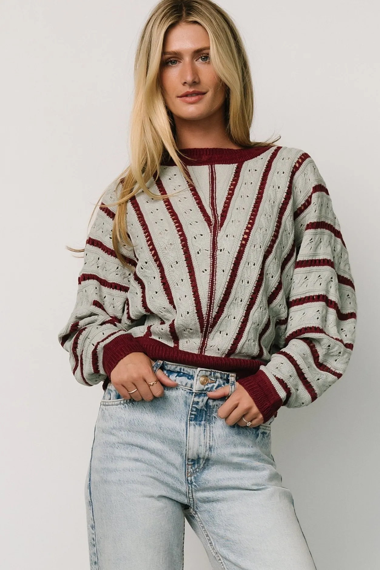 Sale Baltic Born Paola Pointelle Sweater | Light Blue + Burgundy LightBlue+Burgundy