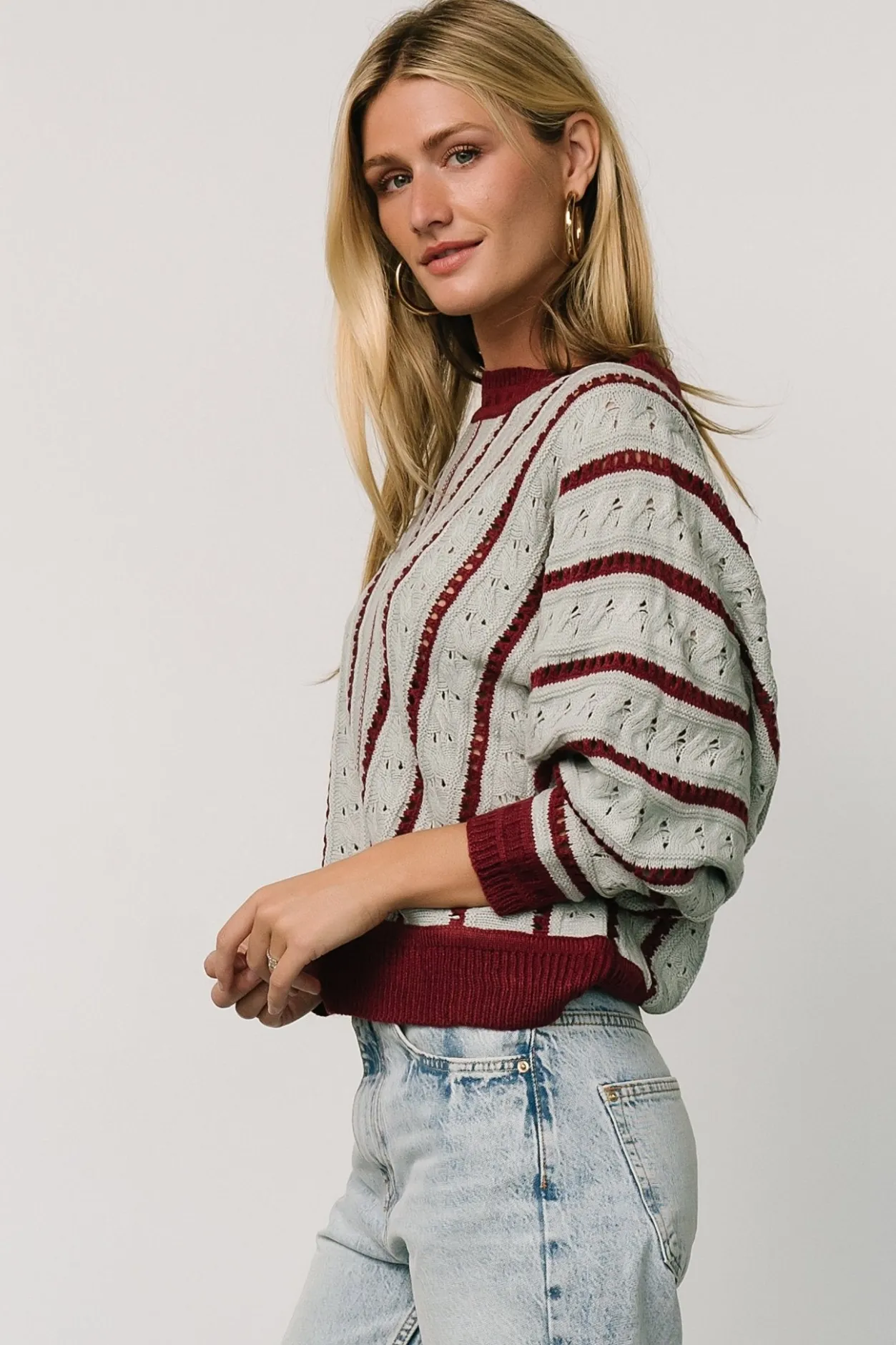 Sale Baltic Born Paola Pointelle Sweater | Light Blue + Burgundy LightBlue+Burgundy