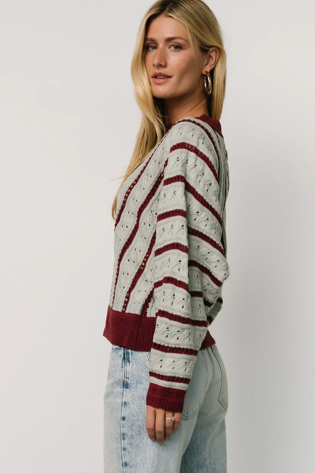 Sale Baltic Born Paola Pointelle Sweater | Light Blue + Burgundy LightBlue+Burgundy