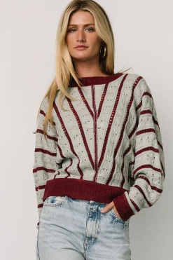 Sale Baltic Born Paola Pointelle Sweater | Light Blue + Burgundy LightBlue+Burgundy