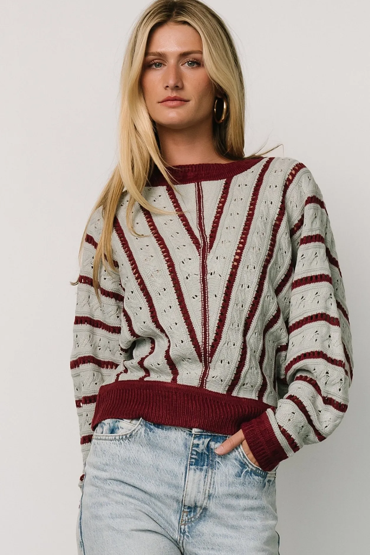 Sale Baltic Born Paola Pointelle Sweater | Light Blue + Burgundy LightBlue+Burgundy