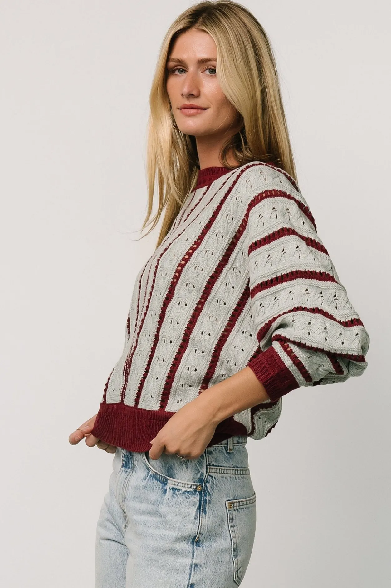 Sale Baltic Born Paola Pointelle Sweater | Light Blue + Burgundy LightBlue+Burgundy