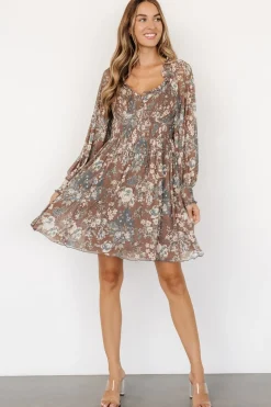 Hot Baltic Born Parker Short Dress | Brown + Slate Floral Brown+SlateFloral