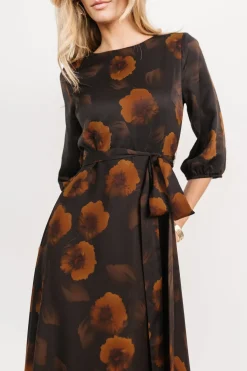 Best Baltic Born Paula Satin Maxi Dress | Deep Brown Floral DeepBrownFloral