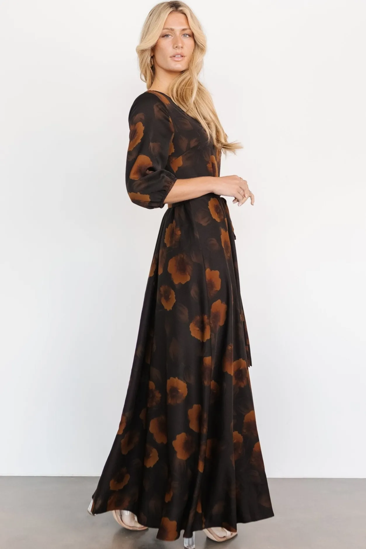 Best Baltic Born Paula Satin Maxi Dress | Deep Brown Floral DeepBrownFloral