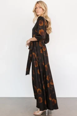 Best Baltic Born Paula Satin Maxi Dress | Deep Brown Floral DeepBrownFloral