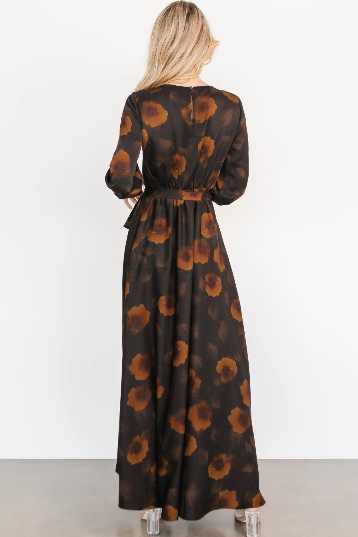 Best Baltic Born Paula Satin Maxi Dress | Deep Brown Floral DeepBrownFloral