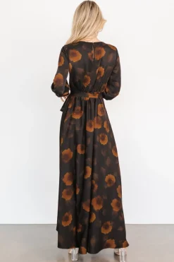 Best Baltic Born Paula Satin Maxi Dress | Deep Brown Floral DeepBrownFloral