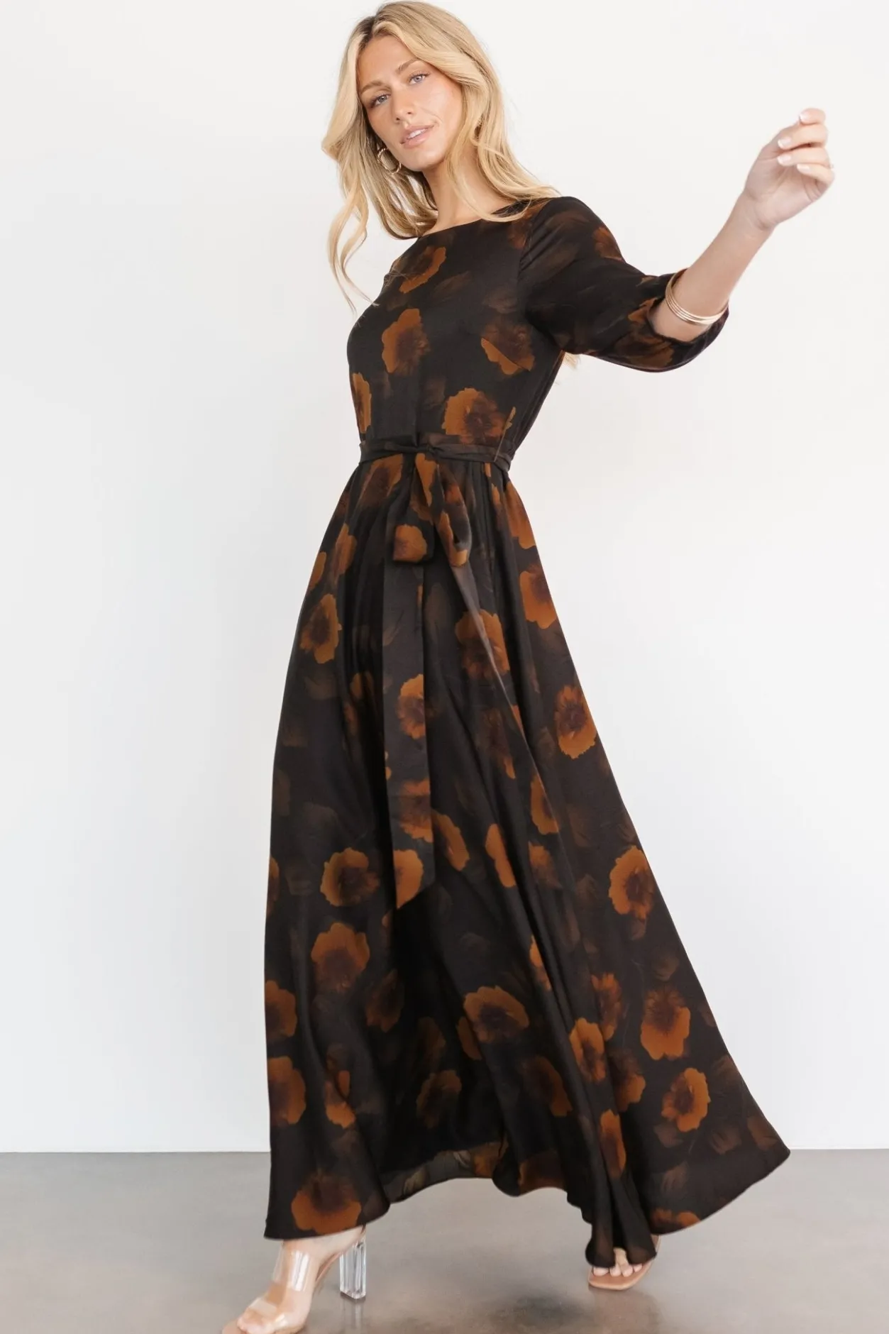 Best Baltic Born Paula Satin Maxi Dress | Deep Brown Floral DeepBrownFloral