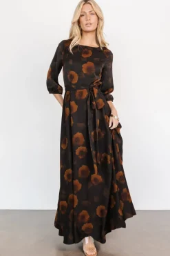 Best Baltic Born Paula Satin Maxi Dress | Deep Brown Floral DeepBrownFloral