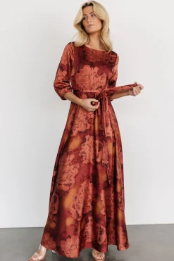 Fashion Baltic Born Paula Satin Maxi Dress | Terracotta Floral TerracottaFloral