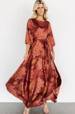 Fashion Baltic Born Paula Satin Maxi Dress | Terracotta Floral TerracottaFloral