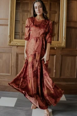 Fashion Baltic Born Paula Satin Maxi Dress | Terracotta Floral TerracottaFloral