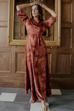 Fashion Baltic Born Paula Satin Maxi Dress | Terracotta Floral TerracottaFloral