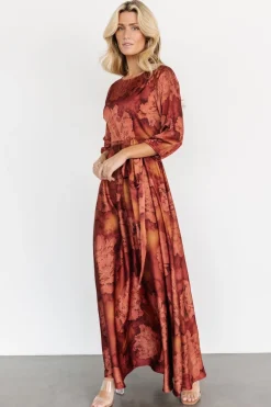 Fashion Baltic Born Paula Satin Maxi Dress | Terracotta Floral TerracottaFloral