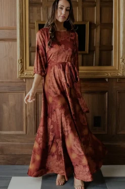 Fashion Baltic Born Paula Satin Maxi Dress | Terracotta Floral TerracottaFloral