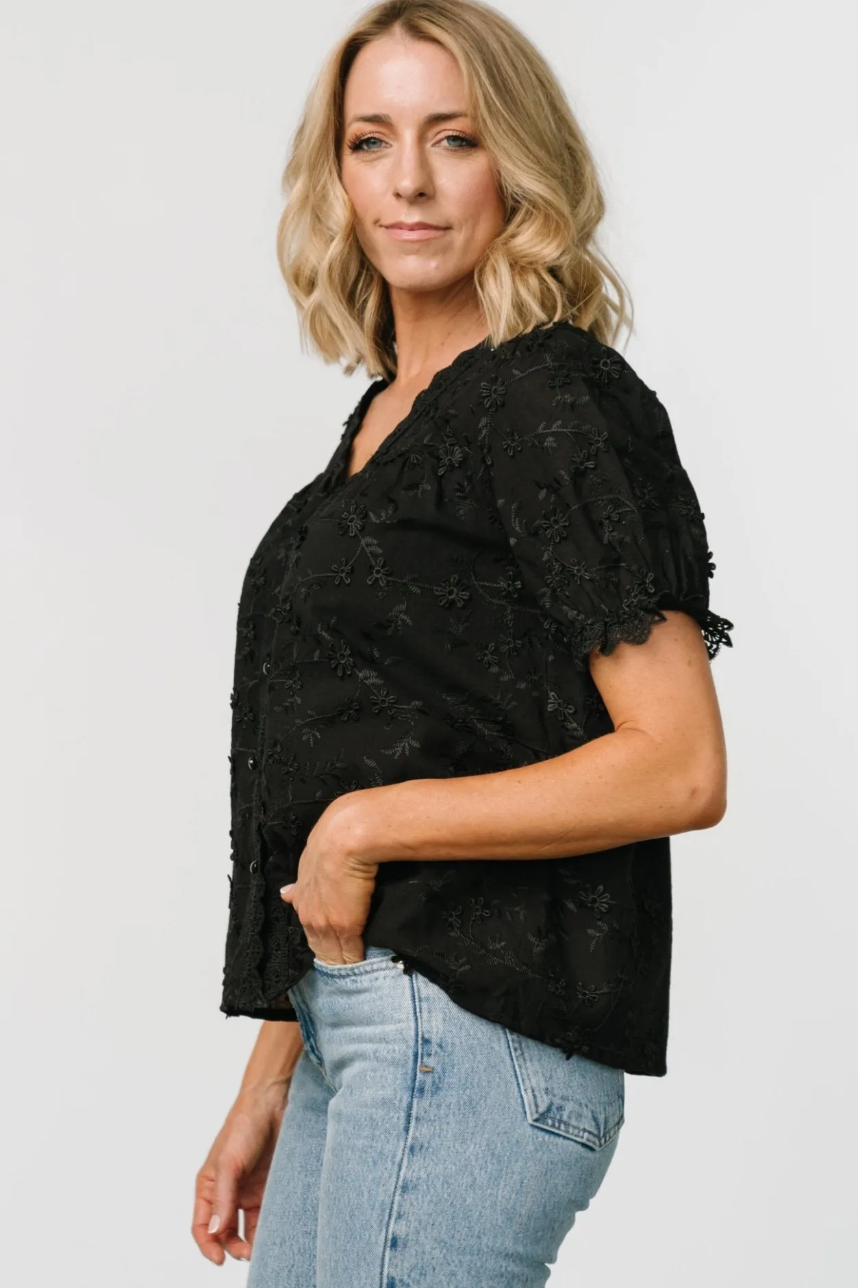 Discount Baltic Born Pauline Embossed Top | Black