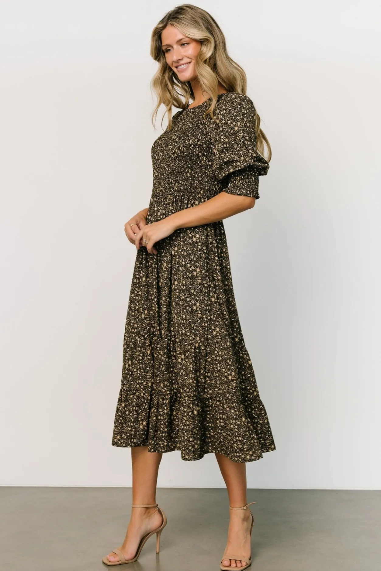 New Baltic Born Pele Tiered Midi Dress | Black Floral BlackFloral