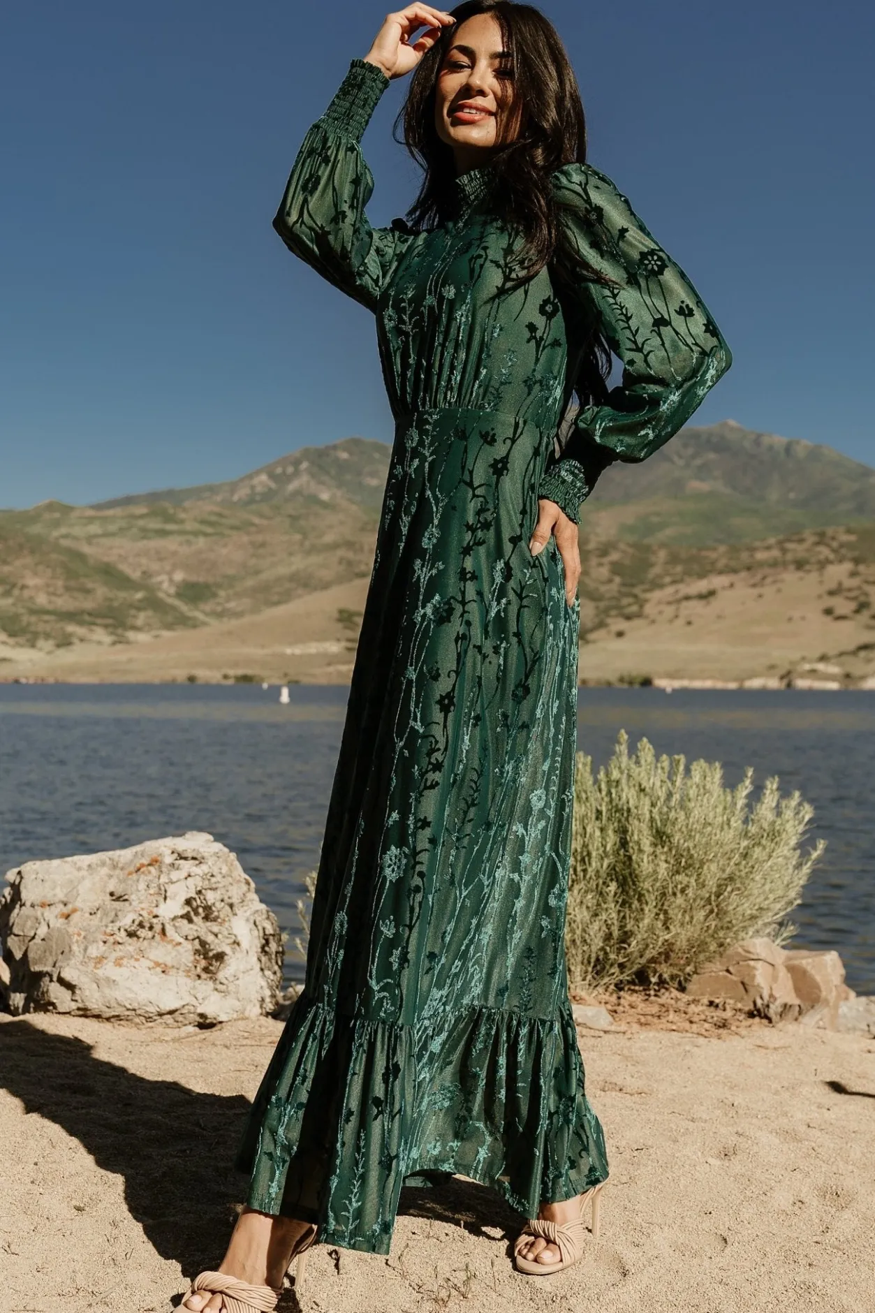 New Baltic Born Penelope Velvet Maxi Dress | Emerald