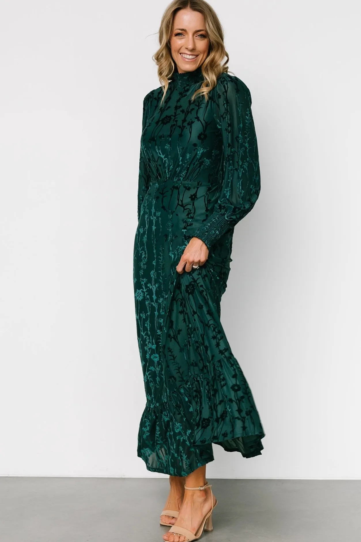 New Baltic Born Penelope Velvet Maxi Dress | Emerald