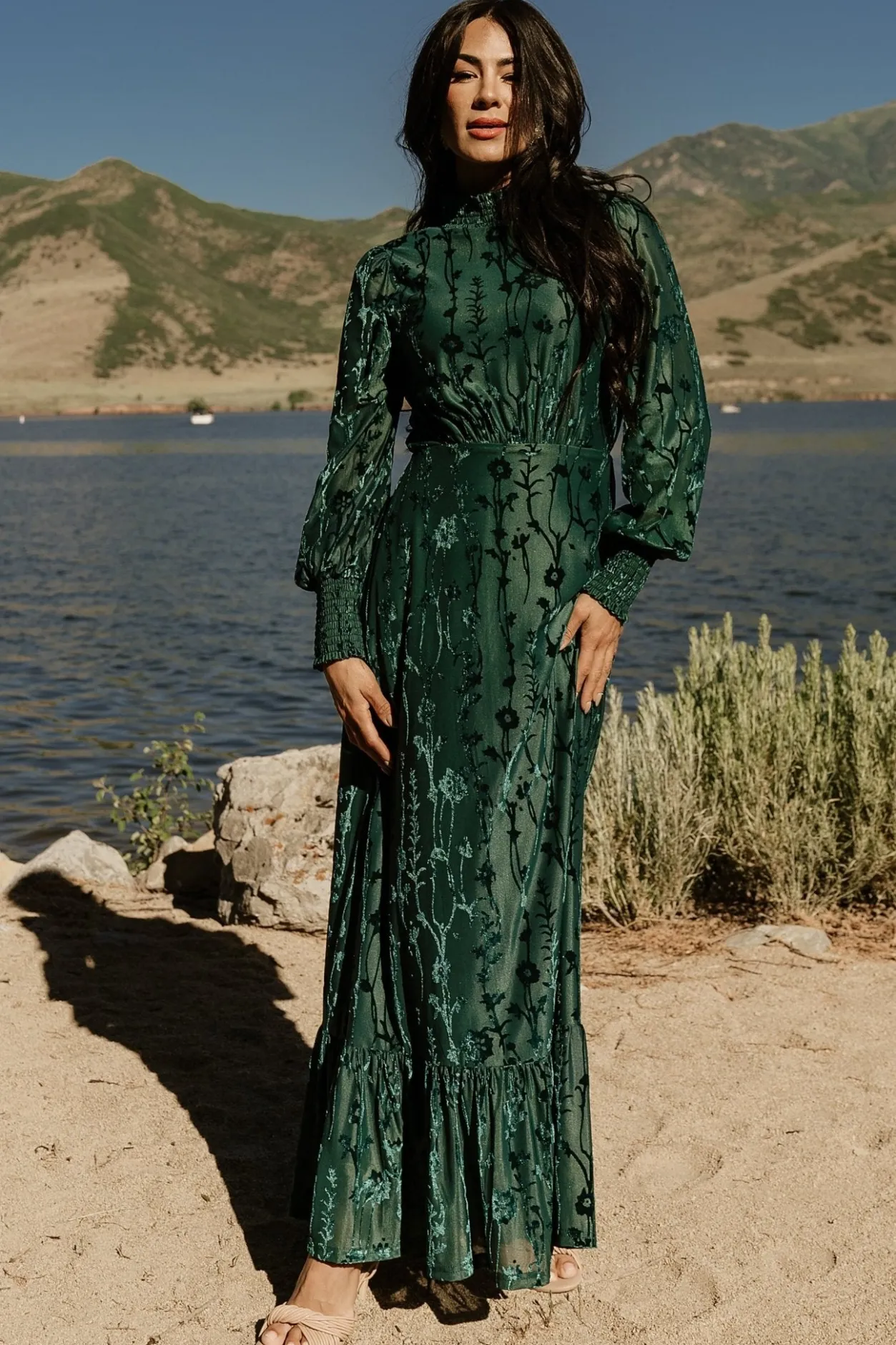 New Baltic Born Penelope Velvet Maxi Dress | Emerald