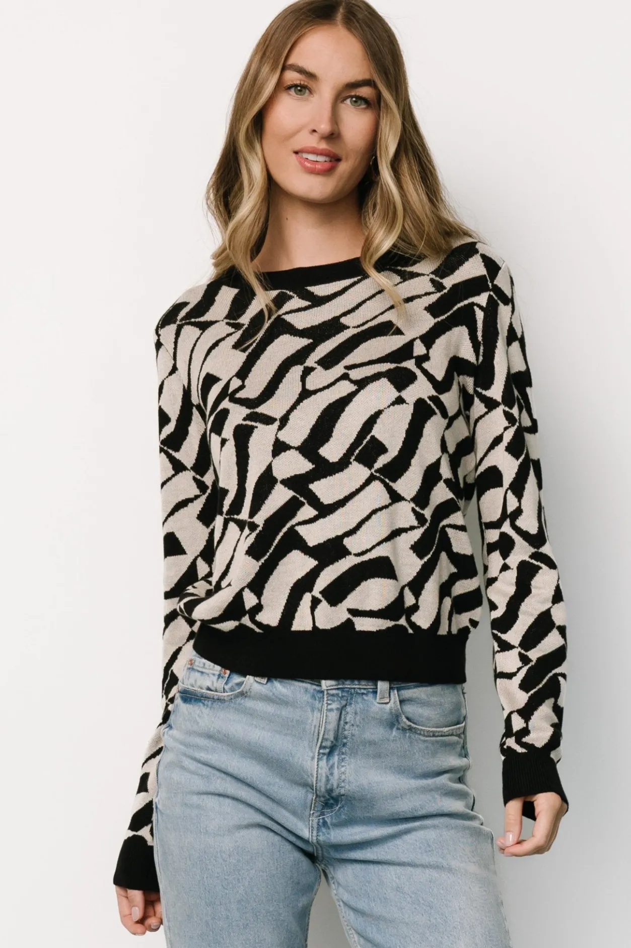 Discount Baltic Born Petra Knit Sweater Top | Black + Ivory Black+Ivory