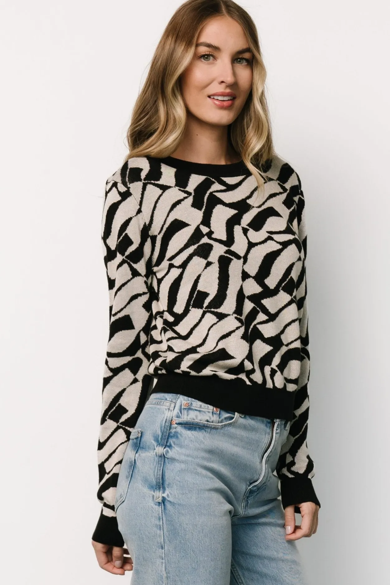 Discount Baltic Born Petra Knit Sweater Top | Black + Ivory Black+Ivory
