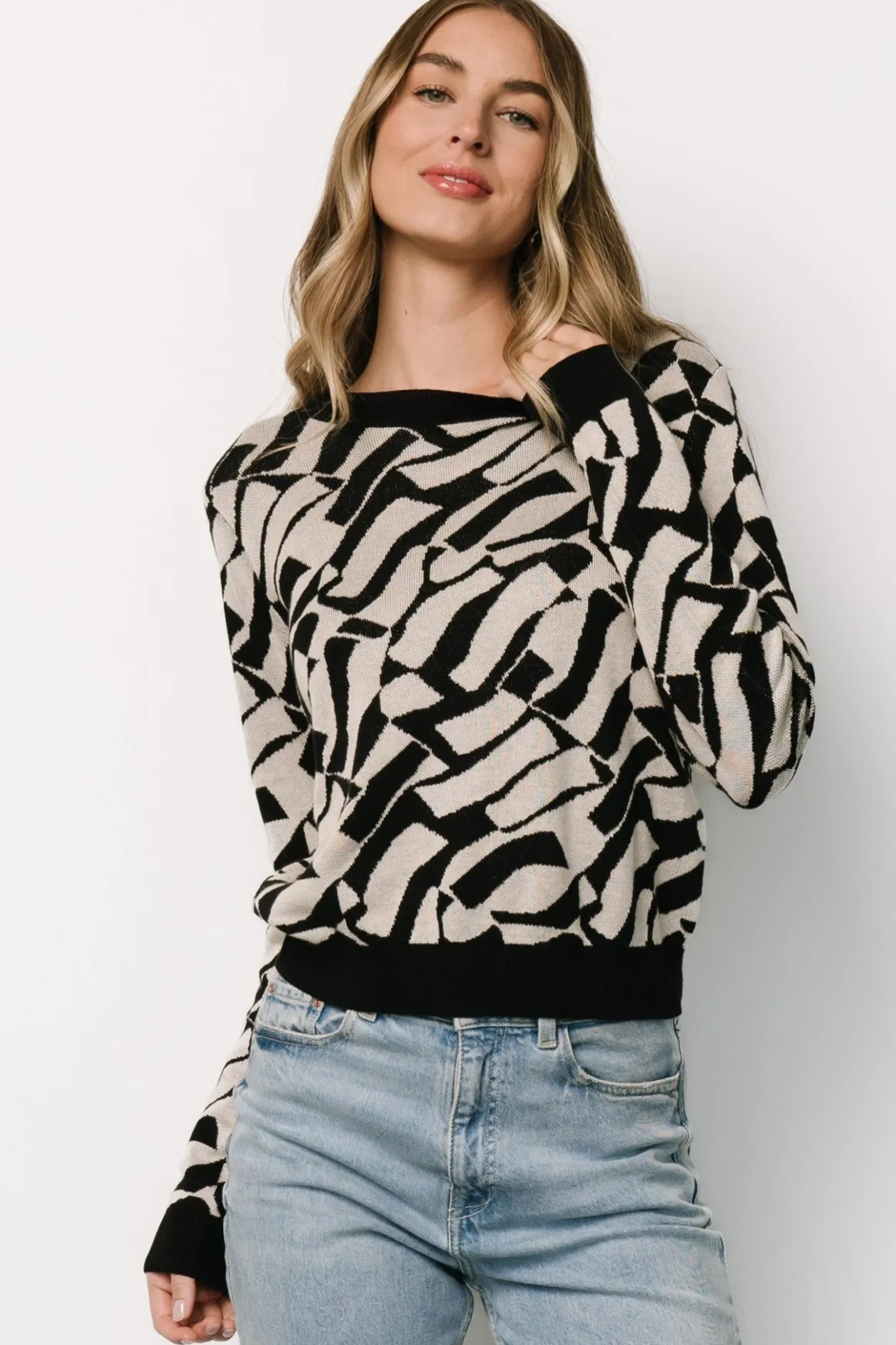 Discount Baltic Born Petra Knit Sweater Top | Black + Ivory Black+Ivory