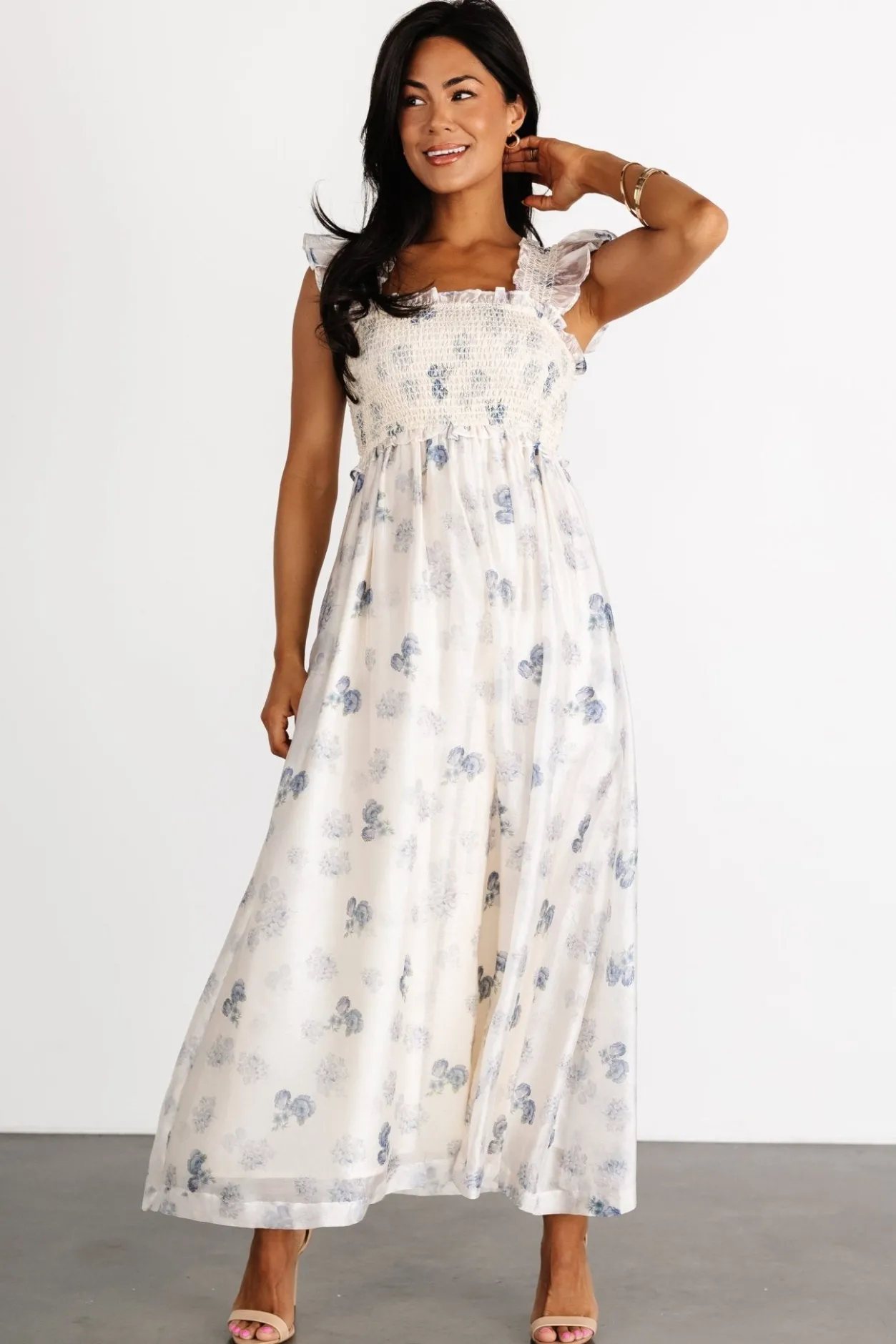 Outlet Baltic Born Phoebe Midi Dress | Cream + Blue Floral Cream+BlueFloral