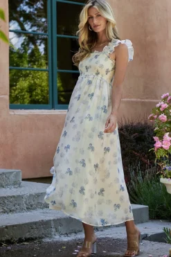 Outlet Baltic Born Phoebe Midi Dress | Cream + Blue Floral Cream+BlueFloral