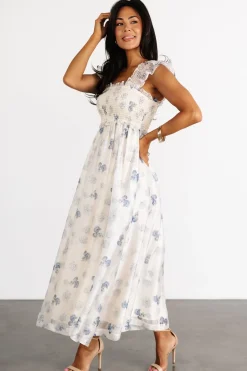 Outlet Baltic Born Phoebe Midi Dress | Cream + Blue Floral Cream+BlueFloral