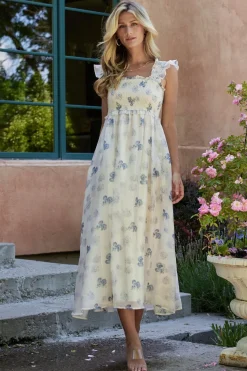 Outlet Baltic Born Phoebe Midi Dress | Cream + Blue Floral Cream+BlueFloral