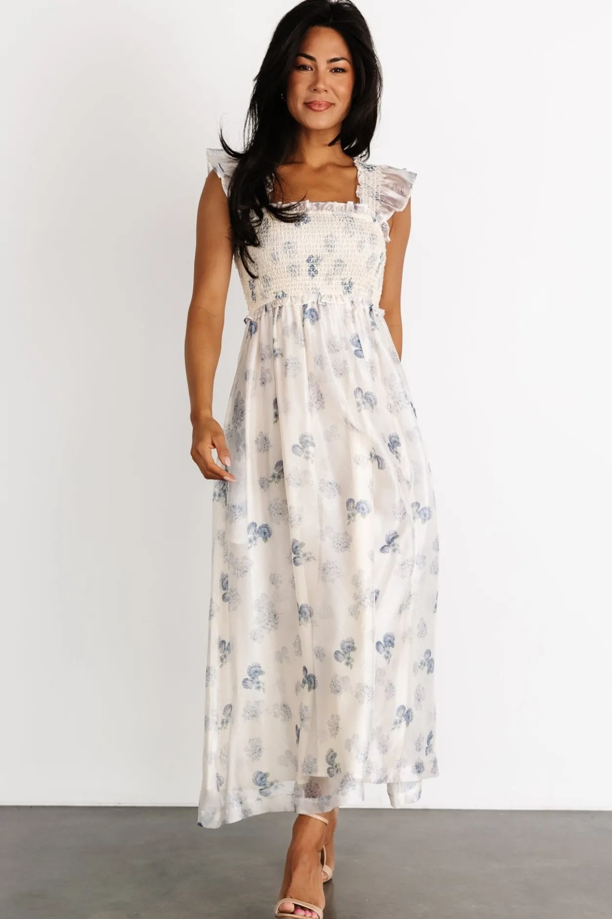 Outlet Baltic Born Phoebe Midi Dress | Cream + Blue Floral Cream+BlueFloral