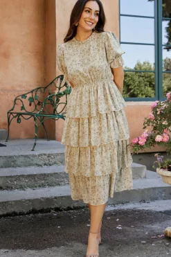 Clearance Baltic Born Pia Tiered Midi Dress | Light Sage Floral LightSageFloral