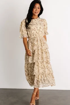 Online Baltic Born Pia Tiered Midi Dress | Pale Yellow Floral PaleYellowFloral