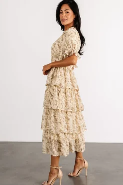 Online Baltic Born Pia Tiered Midi Dress | Pale Yellow Floral PaleYellowFloral