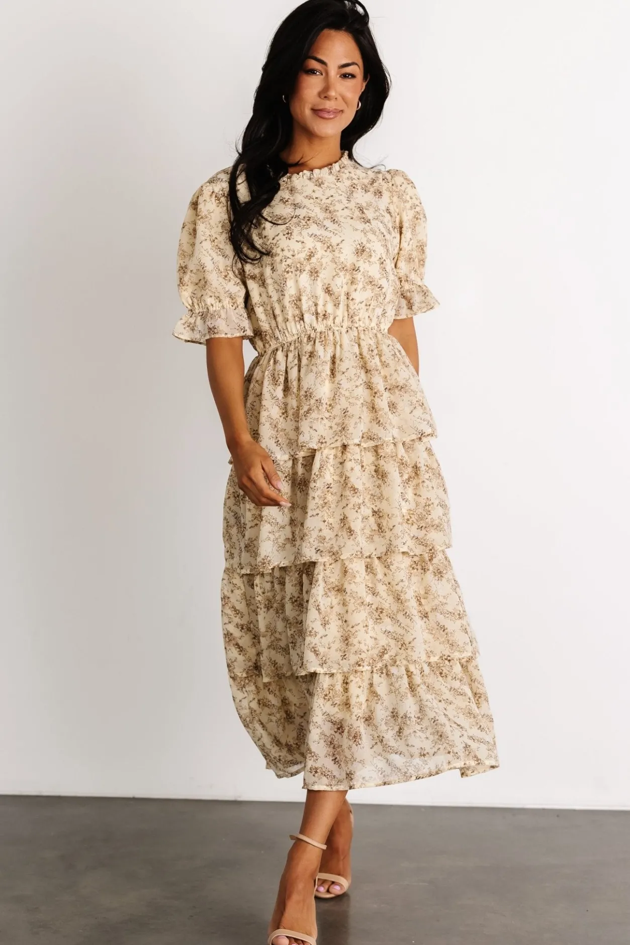 Online Baltic Born Pia Tiered Midi Dress | Pale Yellow Floral PaleYellowFloral