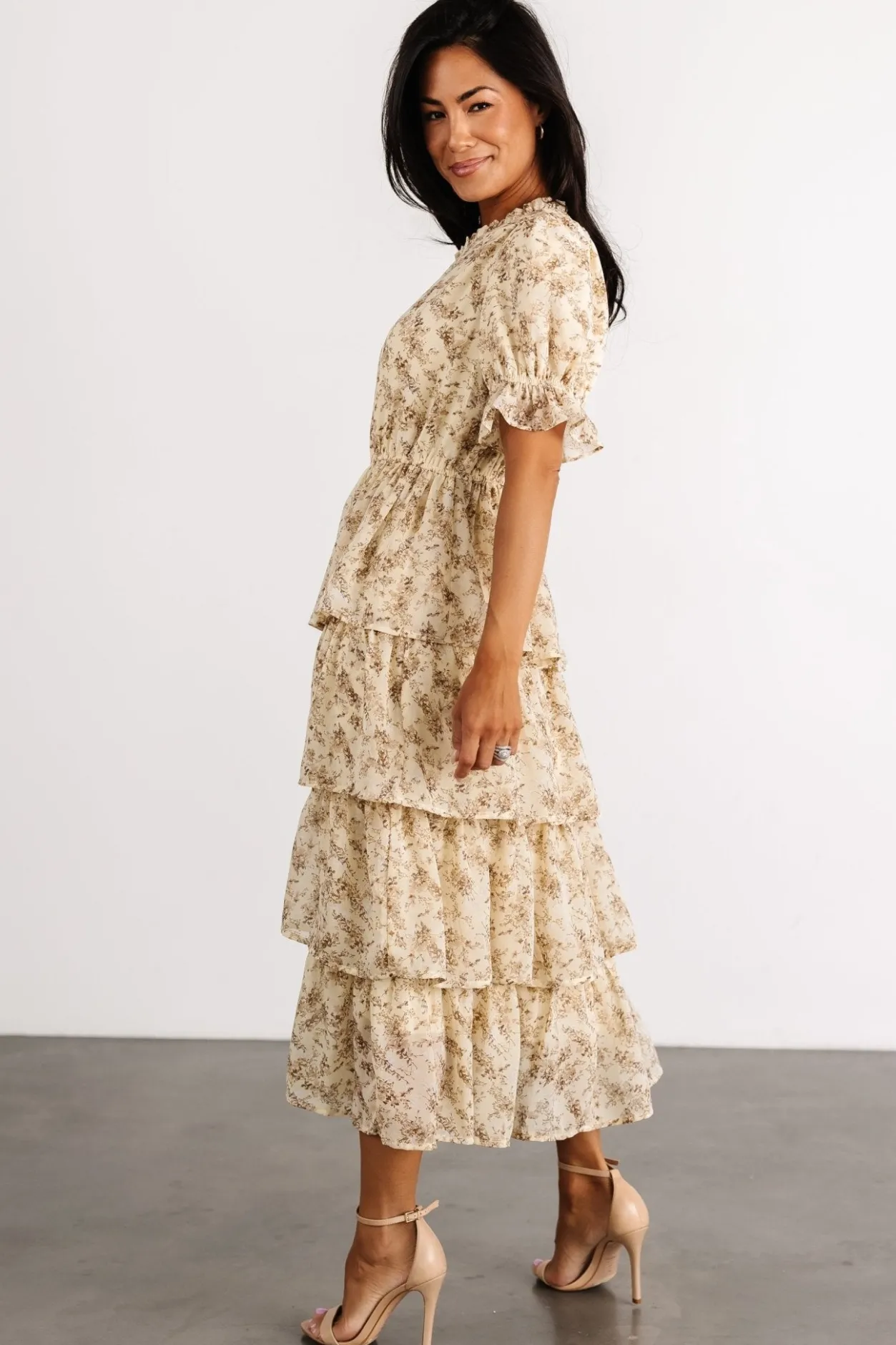 Online Baltic Born Pia Tiered Midi Dress | Pale Yellow Floral PaleYellowFloral