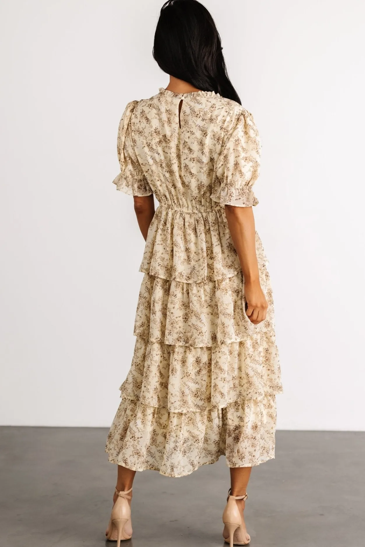 Online Baltic Born Pia Tiered Midi Dress | Pale Yellow Floral PaleYellowFloral