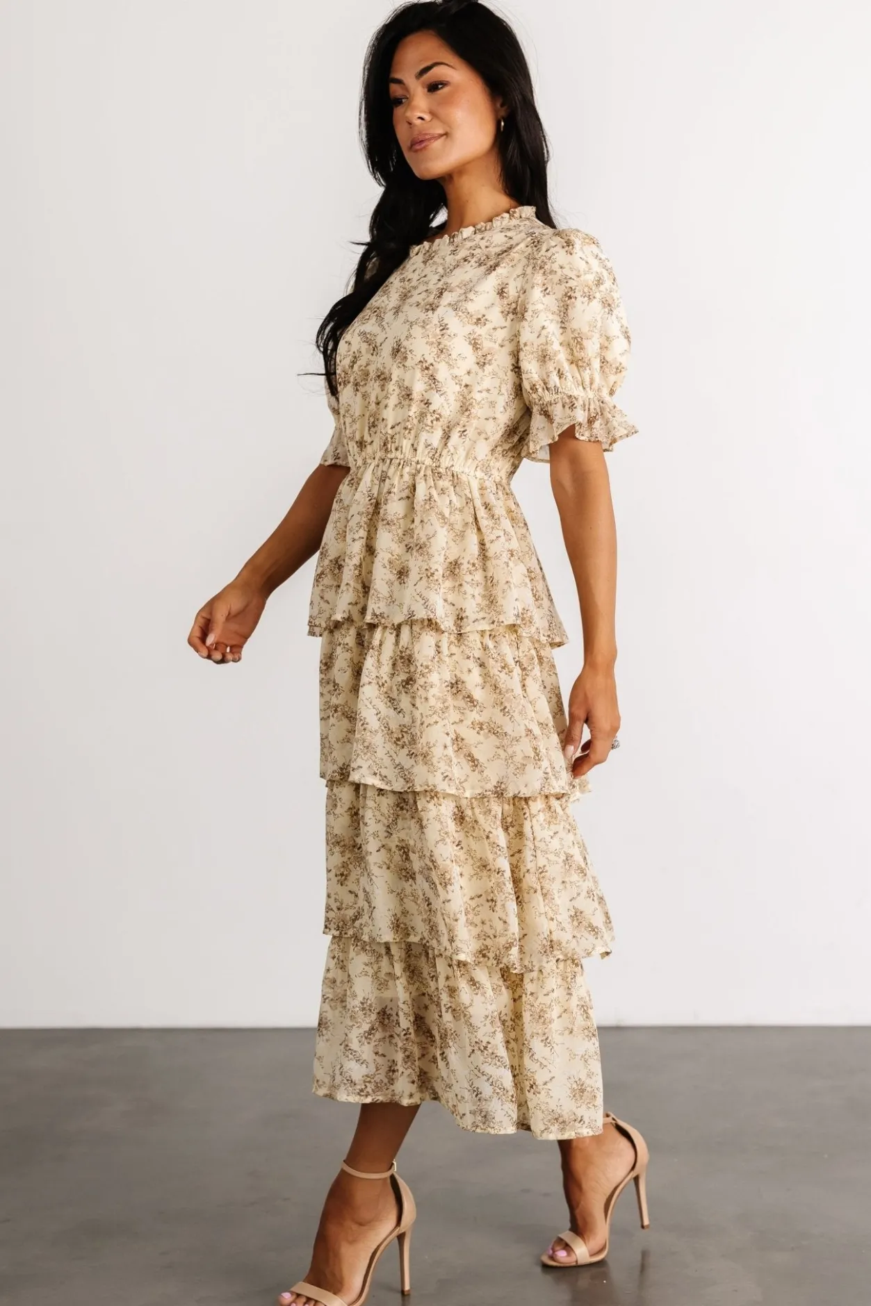 Online Baltic Born Pia Tiered Midi Dress | Pale Yellow Floral PaleYellowFloral