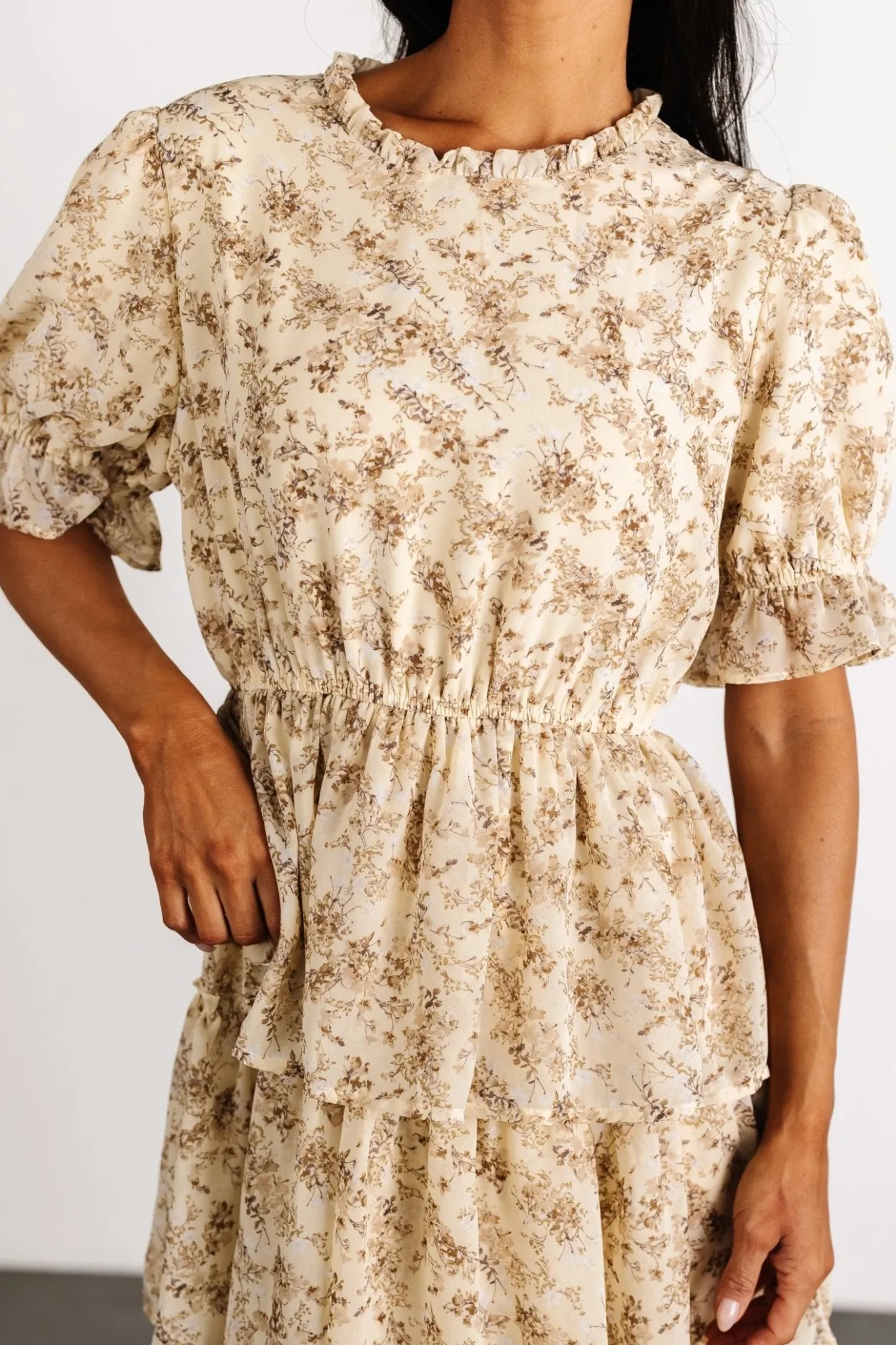 Online Baltic Born Pia Tiered Midi Dress | Pale Yellow Floral PaleYellowFloral
