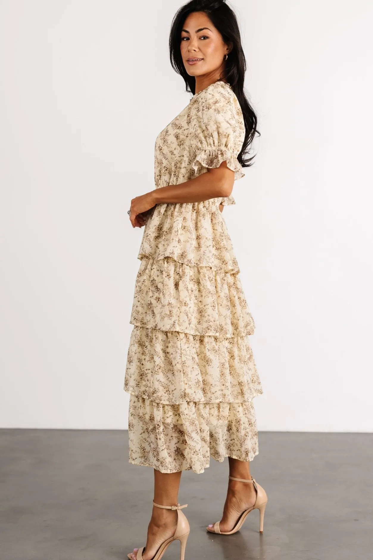 Online Baltic Born Pia Tiered Midi Dress | Pale Yellow Floral PaleYellowFloral