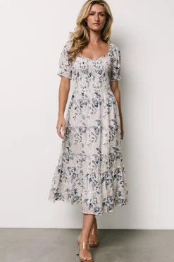 Discount Baltic Born Piper Eyelet Midi Dress | Off White + Blue Floral OffWhite+BlueFloral